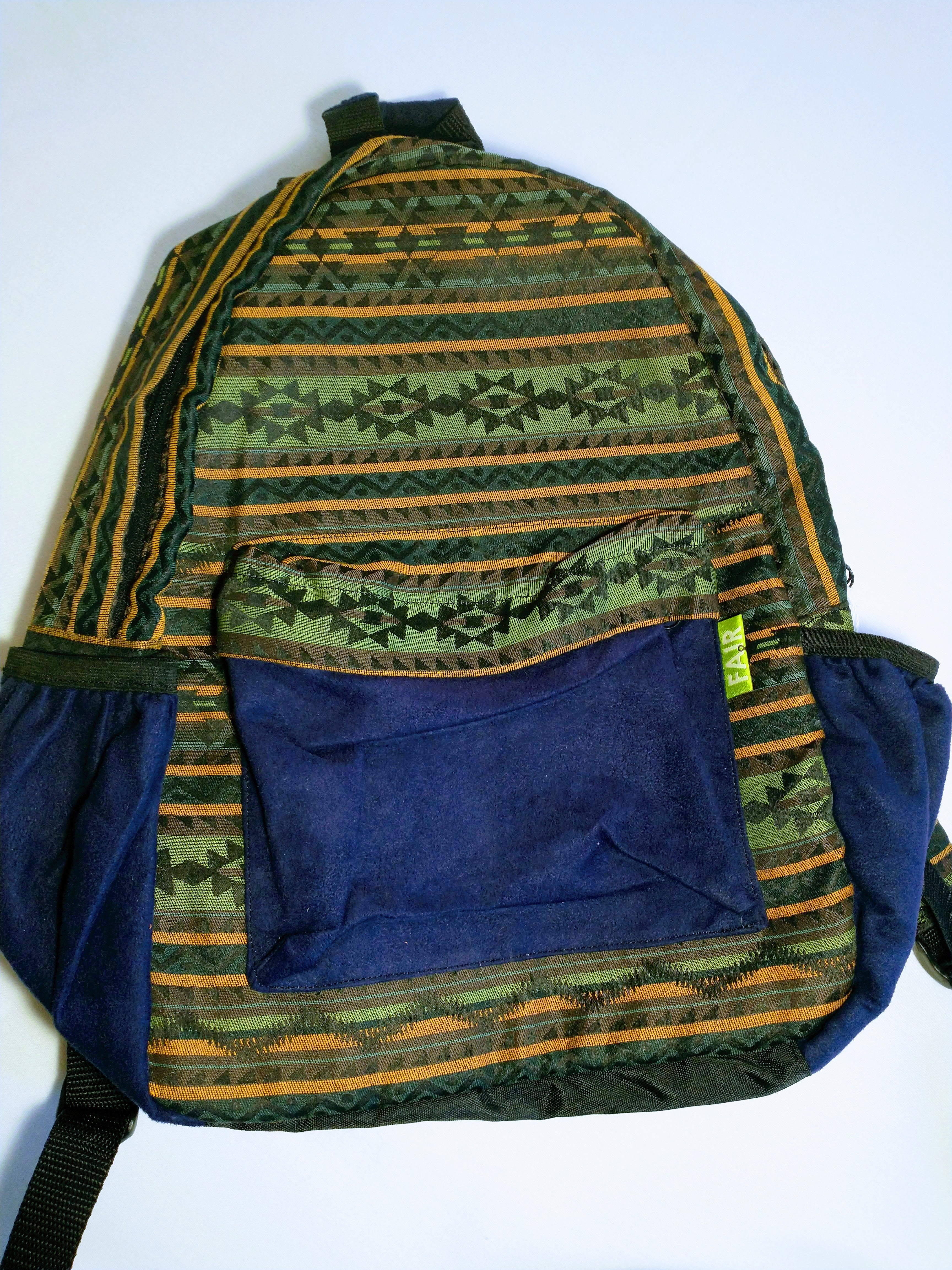 blue and green backpack